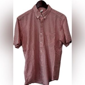 American Apparel Seersucker Stripped Button Down Red Mens